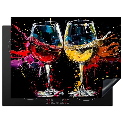 KitchenYeah© Herdabdeckplatte Einteilig Abdeckplatten Cerankochfeld Abdeckung Ceranfeld Herdplattenabdeckung Induktionsmatte Weinglas - Kunst - Abstrakt - Schwarz - 70x52 cm von KitchenYeah