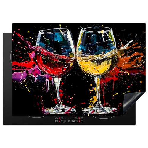 KitchenYeah© Herdabdeckplatte Einteilig Abdeckplatten Cerankochfeld Abdeckung Ceranfeld Herdplattenabdeckung Induktionsmatte Weinglas - Kunst - Abstrakt - Schwarz - 75x52 cm von KitchenYeah