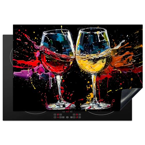 KitchenYeah© Herdabdeckplatte Einteilig Abdeckplatten Cerankochfeld Abdeckung Ceranfeld Herdplattenabdeckung Induktionsmatte Weinglas - Kunst - Abstrakt - Schwarz - 77x51 cm von KitchenYeah