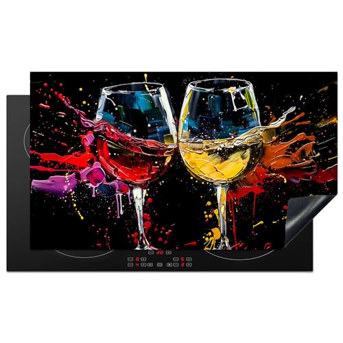 KitchenYeah© Herdabdeckplatte Einteilig Abdeckplatten Cerankochfeld Abdeckung Ceranfeld Herdplattenabdeckung Induktionsmatte Weinglas - Kunst - Abstrakt - Schwarz - 90x52 cm von KitchenYeah