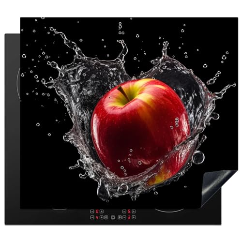 KitchenYeah© Herdabdeckplatte Einteilig Ceranfeld Abdeckplatte Induktionsschutz Küche Deko Vinyl Matte Aufrollbar Apfel - Rot - Wasser - Schwarz - Frucht - 57x51 cm von KitchenYeah