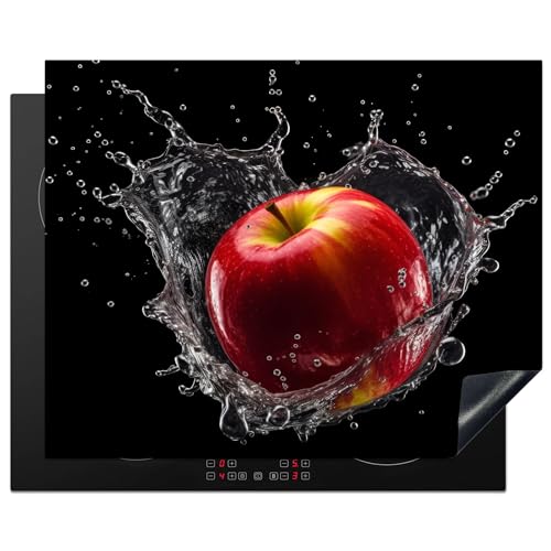 KitchenYeah© Herdabdeckplatte Einteilig Ceranfeld Abdeckplatte Induktionsschutz Küche Deko Vinyl Matte Aufrollbar Apfel - Rot - Wasser - Schwarz - Frucht - 65x52 cm von KitchenYeah