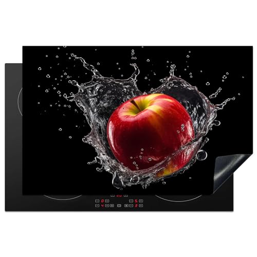 KitchenYeah© Herdabdeckplatte Einteilig Ceranfeld Abdeckplatte Induktionsschutz Küche Deko Vinyl Matte Aufrollbar Apfel - Rot - Wasser - Schwarz - Frucht - 80x52 cm von KitchenYeah