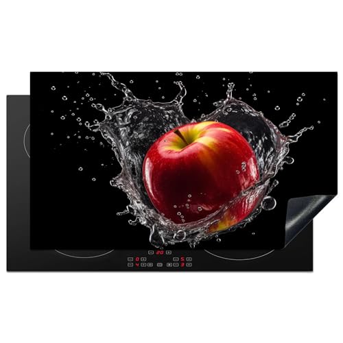 KitchenYeah© Herdabdeckplatte Einteilig Ceranfeld Abdeckplatte Induktionsschutz Küche Deko Vinyl Matte Aufrollbar Apfel - Rot - Wasser - Schwarz - Frucht - 91.2x52 cm von KitchenYeah