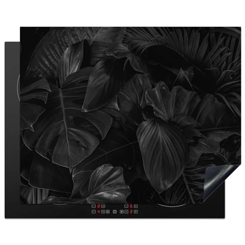 KitchenYeah© Herdabdeckplatte Einteilig Ceranfeld Abdeckplatte für Induktionsschutz Ceranfeldabdeckung Vinyl Herdabdeckplatten Blätter - Schwarz - Pflanzen - Dunkel - 65x52 cm von KitchenYeah