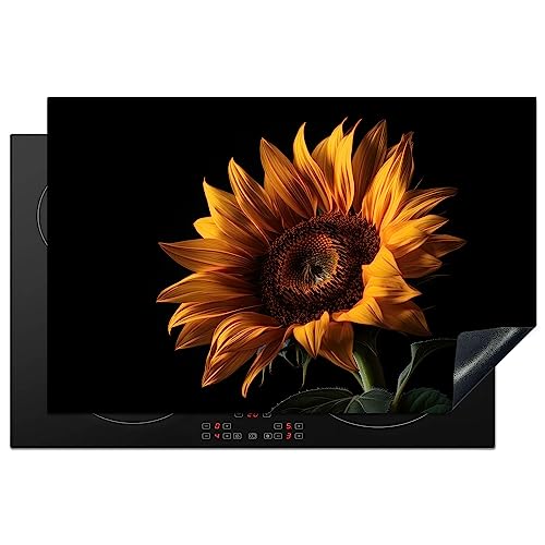 KitchenYeah© Herdabdeckplatte Einteilig Ceranfeld Abdeckplatte Induktionsschutz Küche Deko Vinyl Matte Aufrollbar Blumen - Botanik - Schwarz - Sonnenblume - Gelb - 81x52 cm von KitchenYeah