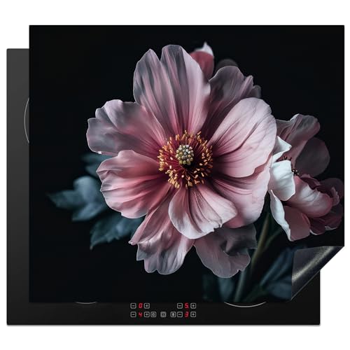 KitchenYeah© Herdabdeckplatte Einteilig Ceranfeld Abdeckplatte Induktionsschutz Küche Deko Vinyl Matte Aufrollbar Blumen - Rosa - Botanisch - Schwarz - Stillleben - Natur - 57x51 cm von KitchenYeah