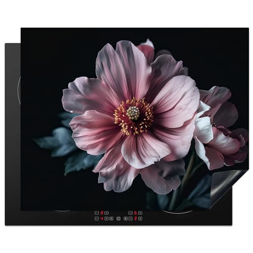 KitchenYeah© Herdabdeckplatte Einteilig Ceranfeld Abdeckplatte Induktionsschutz Küche Deko Vinyl Matte Aufrollbar Blumen - Rosa - Botanisch - Schwarz - Stillleben - Natur - 65x52 cm von KitchenYeah