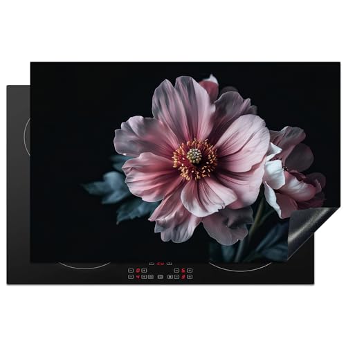 KitchenYeah© Herdabdeckplatte Einteilig Ceranfeld Abdeckplatte Induktionsschutz Küche Deko Vinyl Matte Aufrollbar Blumen - Rosa - Botanisch - Schwarz - Stillleben - Natur - 80.2x52.2 cm von KitchenYeah