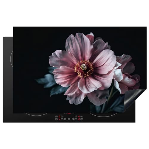KitchenYeah© Herdabdeckplatte Einteilig Küche Herdabdeckung Induktionsfeld Ceranfeld Herdabdeckplatten Vinyl Matte Aufrollbar Blumen - Rosa - Botanisch - Schwarz - Stillleben - Natur - 81.2x52 cm von KitchenYeah
