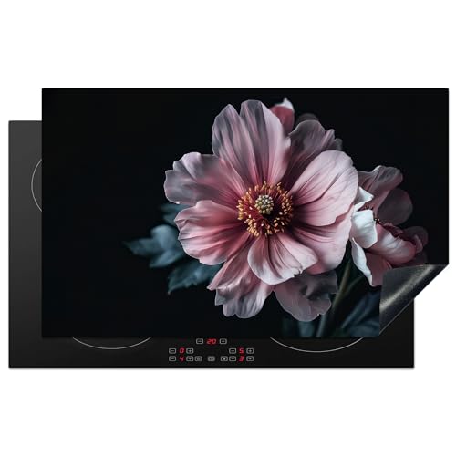 KitchenYeah© Herdabdeckplatte Einteilig Ceranfeld Abdeckplatte Induktionsschutz Küche Deko Vinyl Matte Aufrollbar Blumen - Rosa - Botanisch - Schwarz - Stillleben - Natur - 85x52 cm von KitchenYeah