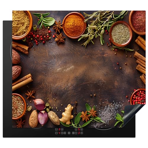 KitchenYeah© Herdabdeckplatte Einteilig Abdeckplatten Cerankochfeld Abdeckung Ceranfeld Herdplattenabdeckung Induktionsmatte Gewürze - Kräuter - Zimtstangen - Holzdruck - 58x51 cm von KitchenYeah