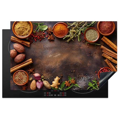KitchenYeah© Herdabdeckplatte Einteilig Abdeckplatten Cerankochfeld Abdeckung Ceranfeld Herdplattenabdeckung Induktionsmatte Gewürze - Kräuter - Zimtstangen - Holzdruck - 81.6x52.7 cm von KitchenYeah