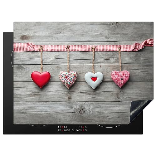 KitchenYeah© Herdabdeckplatte Einteilig Ceranfeld Abdeckplatte Induktionsschutz Küche Deko Vinyl Matte Aufrollbar Herz - Rot - Rosa - Holz - Liebe - 71x52 cm von KitchenYeah