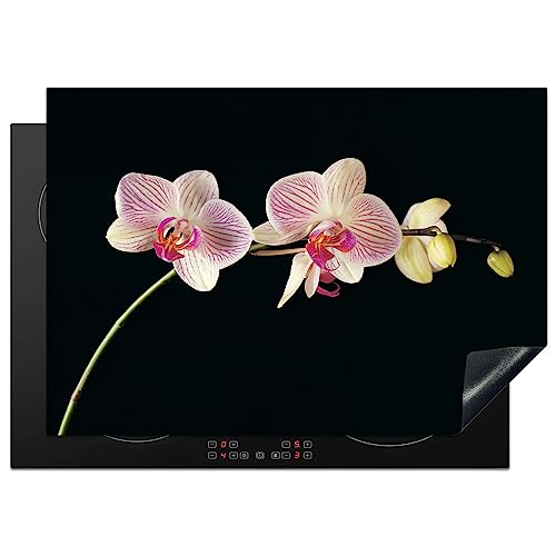 KitchenYeah© Herdabdeckplatte Einteilig Ceranfeld Abdeckplatte Induktionsschutz Küche Deko Vinyl Matte Aufrollbar Orchidee - Pink - Blumen - Schwarz - Rosa - Natur - 75x52 cm von KitchenYeah