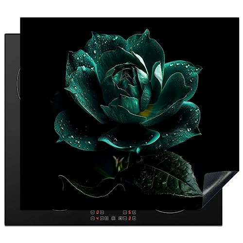 KitchenYeah© Herdabdeckplatte Einteilig Ceranfeld Abdeckplatte Küche Deko Ceranfeldabdeckung Herdabdeckung Induktionsmatte Blumen - Rosen - Blau - Schwarz - Rose - Natur - 60x52 cm von KitchenYeah