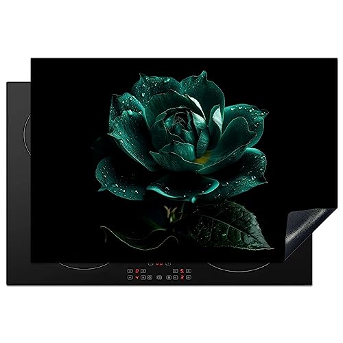 KitchenYeah© Herdabdeckplatte Einteilig Ceranfeld Abdeckplatte Küche Deko Ceranfeldabdeckung Herdabdeckung Induktionsmatte Blumen - Rosen - Blau - Schwarz - Rose - Natur - 78x52 cm von KitchenYeah