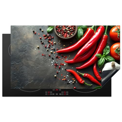 KitchenYeah© Herdabdeckplatte Einteilig Ceranfeld Abdeckplatte Küche Deko Ceranfeldabdeckung Anti Rutsch Matte Aufrollbar Gemüse - Paprika Beton - 90x52 cm von KitchenYeah