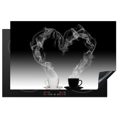 KitchenYeah© Herdabdeckplatte Einteilig Ceranfeld Abdeckplatte Küche Deko Ceranfeldabdeckung Herdabdeckung Induktionsmatte Kaffee - Herz - Schwarz-Weiß - Stilleben - 80.2x52.2 cm von KitchenYeah