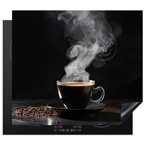 KitchenYeah© Herdabdeckplatte Einteilig Ceranfeld Abdeckplatte Küche Deko Ceranfeldabdeckung Anti Rutsch Matte Aufrollbar Kaffee - Schwarz - Kaffeebohnen - Stillleben - 57x51 cm von KitchenYeah