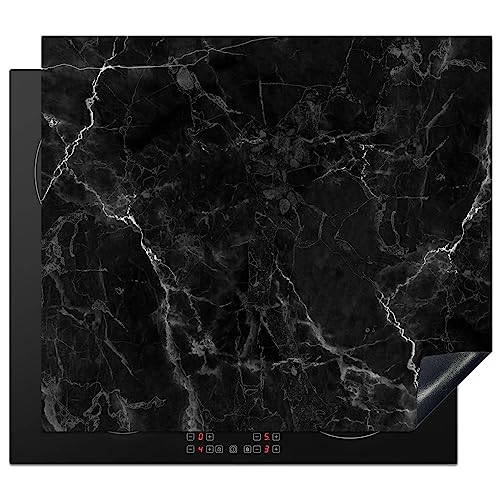 KitchenYeah© Herdabdeckplatte Einteilig Induktionsmatte Küche Abdeckung Ceranfeld Herd Abdeckplatte Deko Vinyl Matte Aufrollbar Marmor - Schwarz und Weiß - Dunkel - Muster - 59x52 cm von KitchenYeah