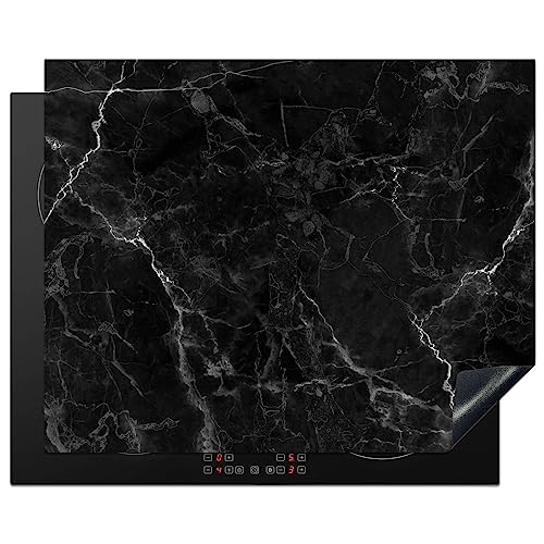 KitchenYeah© Herdabdeckplatte Einteilig Induktionsmatte Küche Abdeckung Ceranfeld Herd Abdeckplatte Deko Vinyl Matte Aufrollbar Marmor - Schwarz und Weiß - Dunkel - Muster - 65x52 cm von KitchenYeah