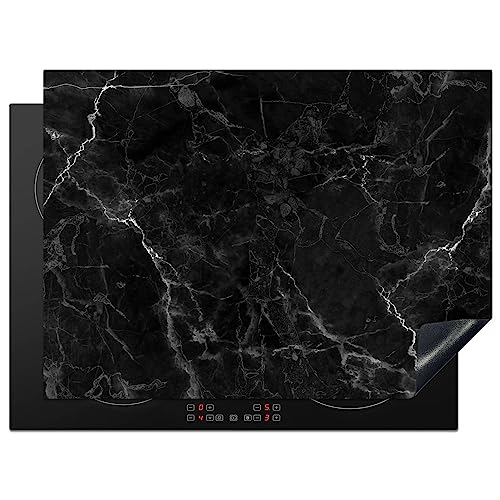 KitchenYeah© Herdabdeckplatte Einteilig Induktionsmatte Küche Abdeckung Ceranfeld Herd Abdeckplatte Deko Vinyl Matte Aufrollbar Marmor - Schwarz und Weiß - Dunkel - Muster - 71x52 cm von KitchenYeah