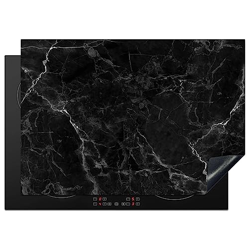 KitchenYeah© Herdabdeckplatte Einteilig Induktionsmatte Küche Abdeckung Ceranfeld Herd Abdeckplatte Deko Vinyl Matte Aufrollbar Marmor - Schwarz und Weiß - Dunkel - Muster - 75x52 cm von KitchenYeah