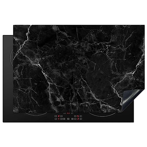 KitchenYeah© Herdabdeckplatte Einteilig Induktionsmatte Küche Abdeckung Ceranfeld Herd Abdeckplatte Deko Vinyl Matte Aufrollbar Marmor - Schwarz und Weiß - Dunkel - Muster - 76x51 cm von KitchenYeah