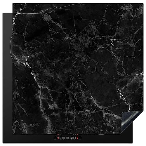 KitchenYeah© Herdabdeckplatte Einteilig Induktionsmatte Küche Abdeckung Ceranfeld Herd Abdeckplatte Deko Vinyl Matte Aufrollbar Marmor - Schwarz und Weiß - Dunkel - Muster - 78x78 cm von KitchenYeah