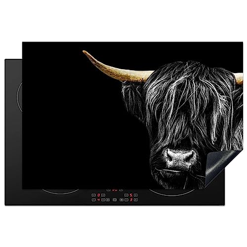 KitchenYeah© Herdabdeckplatte Einteilig Ceranfeld Abdeckplatte Küche Deko Ceranfeldabdeckung Herdabdeckung Induktionsmatte Schottisches Hochlandrind - Gold - Hörner - Fell - Tiere - Kuh - 76x51 cm von KitchenYeah