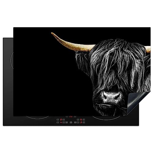 KitchenYeah© Herdabdeckplatte Einteilig Ceranfeld Abdeckplatte Küche Deko Ceranfeldabdeckung Herdabdeckung Induktionsmatte Schottisches Hochlandrind - Gold - Hörner - Fell - Tiere - Kuh - 80x52 cm von KitchenYeah