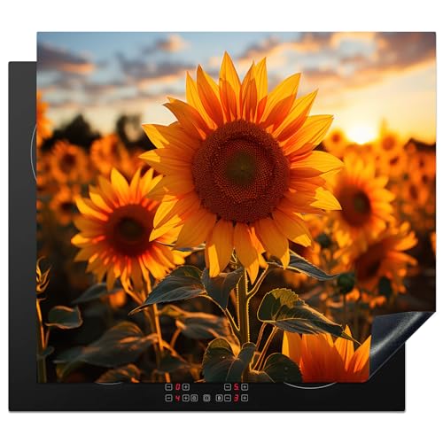 KitchenYeah© Herdabdeckplatte Einteilig Ceranfeld Abdeckplatte Küche Deko Ceranfeldabdeckung Anti Rutsch Matte Aufrollbar Sonnenblume - Sonnenuntergang - Blumen - Natur - Gelb - 58x51 cm von KitchenYeah