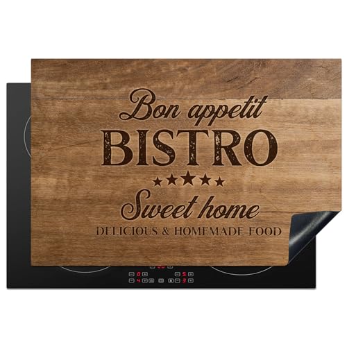 KitchenYeah© Herdabdeckplatte Einteilig Ceranfeld Abdeckplatte Küche Deko Ceranfeldabdeckung Herdabdeckung Induktionsmatte Zitat - Bistro - Guten Appetit - Holzstruktur - 78x52 cm von KitchenYeah