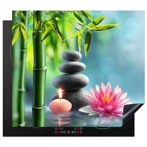 KitchenYeah© Herdabdeckplatte Einteilig Ceranfeld Abdeckplatte Küche Deko Ceranfeldabdeckung Herdabdeckung Induktionsmatte Bambus - Zen-Steine - Lotus - Japanisch - Stilleben - 59x51 cm von KitchenYeah