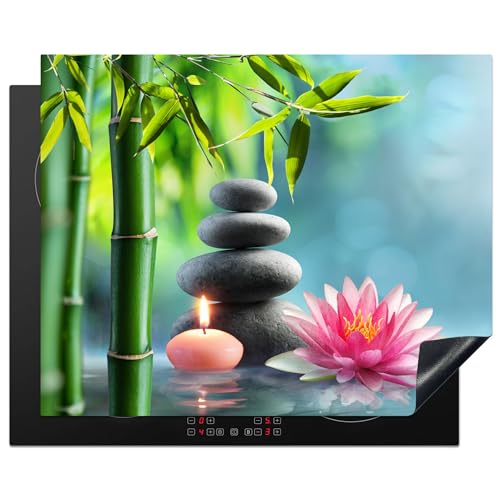 KitchenYeah© Herdabdeckplatte Einteilig Ceranfeld Abdeckplatte Küche Deko Ceranfeldabdeckung Herdabdeckung Induktionsmatte Bambus - Zen-Steine - Lotus - Japanisch - Stilleben - 65x52 cm von KitchenYeah