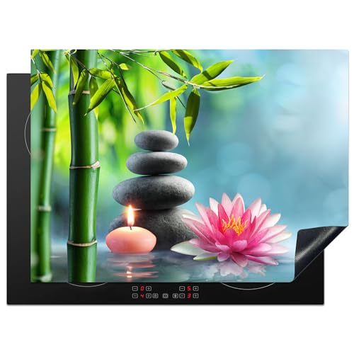 KitchenYeah© Herdabdeckplatte Einteilig Ceranfeld Abdeckplatte Küche Deko Ceranfeldabdeckung Herdabdeckung Induktionsmatte Bambus - Zen-Steine - Lotus - Japanisch - Stilleben - 70x52 cm von KitchenYeah