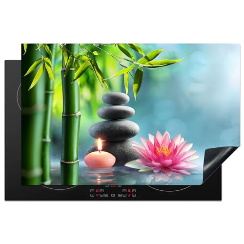 KitchenYeah© Herdabdeckplatte Einteilig Ceranfeld Abdeckplatte Küche Deko Ceranfeldabdeckung Herdabdeckung Induktionsmatte Bambus - Zen-Steine - Lotus - Japanisch - Stilleben - 80x52 cm von KitchenYeah