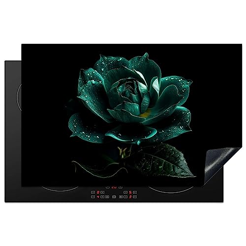 KitchenYeah© Herdabdeckplatte Einteilig Ceranfeld Abdeckplatte Küche Deko Ceranfeldabdeckung Herdabdeckung Induktionsmatte Blumen - Rosen - Blau - Schwarz - Rose - Natur - 80x52 cm von KitchenYeah