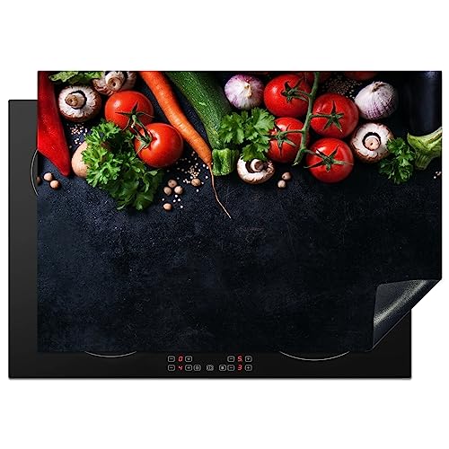 KitchenYeah© Herdabdeckplatte Einteilig Ceranfeld Abdeckplatte Küche Deko Ceranfeldabdeckung Herdabdeckung Induktionsmatte Gemüse - Kräuter - Gewürze - Schwarz - Rustikal - Lebensmittel - 75x52 cm von KitchenYeah