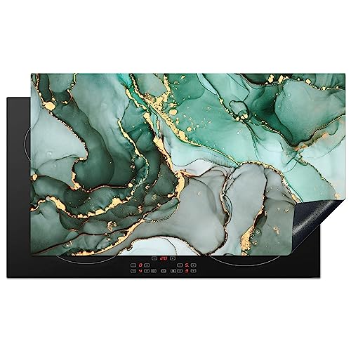 KitchenYeah© Herdabdeckplatte Einteilig Ceranfeld Abdeckplatte Küche Deko Ceranfeldabdeckung Herdabdeckung Induktionsmatte Gold - Marmor - Grün - Luxus - Marmoroptik - Grau - 90x52 cm von KitchenYeah