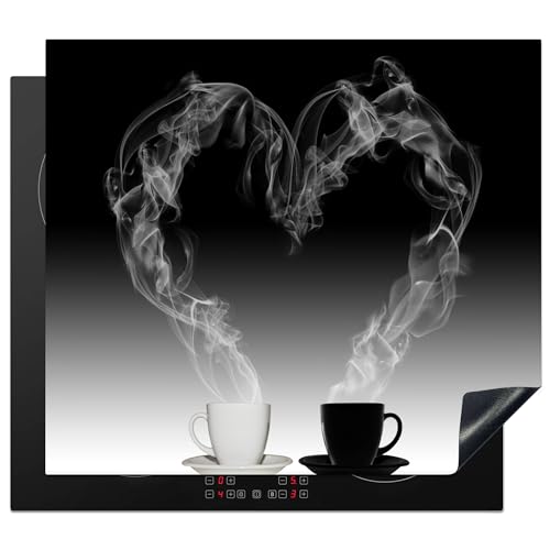 KitchenYeah© Herdabdeckplatte Einteilig Ceranfeld Abdeckplatte Küche Deko Ceranfeldabdeckung Herdabdeckung Induktionsmatte Kaffee - Herz - Schwarz-Weiß - Stilleben - 59x51 cm von KitchenYeah