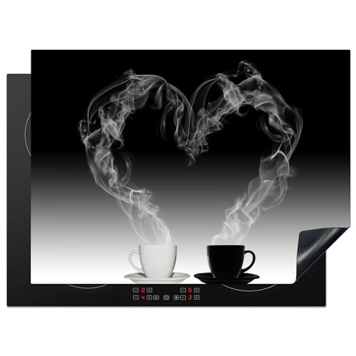 KitchenYeah© Herdabdeckplatte Einteilig Ceranfeld Abdeckplatte Küche Deko Ceranfeldabdeckung Herdabdeckung Induktionsmatte Kaffee - Herz - Schwarz-Weiß - Stilleben - 71x52 cm von KitchenYeah
