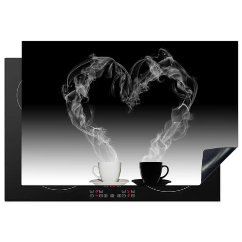 KitchenYeah© Herdabdeckplatte Einteilig Ceranfeld Abdeckplatte Küche Deko Ceranfeldabdeckung Herdabdeckung Induktionsmatte Kaffee - Herz - Schwarz-Weiß - Stilleben - 77x51 cm von KitchenYeah