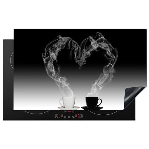 KitchenYeah© Herdabdeckplatte Einteilig Ceranfeld Abdeckplatte Küche Deko Ceranfeldabdeckung Herdabdeckung Induktionsmatte Kaffee - Herz - Schwarz-Weiß - Stilleben - 83x51 cm von KitchenYeah