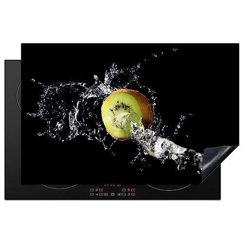 KitchenYeah© Herdabdeckplatte Einteilig Ceranfeld Abdeckplatte Küche Deko Ceranfeldabdeckung Herdabdeckung Induktionsmatte Kiwi - Obst - Stilleben - Wasser - Schwarz - Grün - 80x52 cm von KitchenYeah