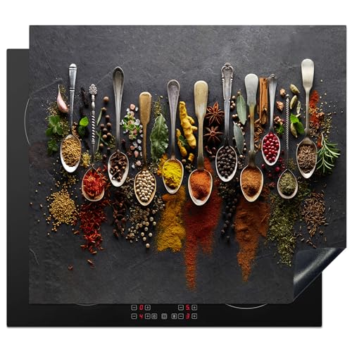 KitchenYeah© Herdabdeckplatte 59x52 cm Einteilig Ceranfeld Abdeckplatte Küche Deko Ceranfeldabdeckung Herdabdeckung Induktionsmatte Kräuter - Gewürze - Beton - Löffel von KitchenYeah