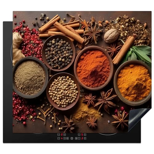 KitchenYeah© Herdabdeckplatte 57x51 cm Einteilig Ceranfeld Abdeckplatte Küche Deko Ceranfeldabdeckung Herdabdeckung Induktionsmatte Kräuter - Küche - Gewürze - Zimt von KitchenYeah