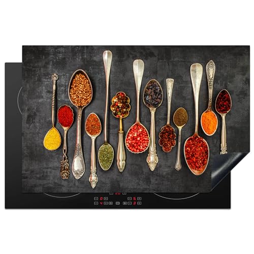 KitchenYeah© Herdabdeckplatte 80x52 cm Einteilig Ceranfeld Abdeckplatte Küche Deko Ceranfeldabdeckung Herdabdeckung Induktionsmatte Löffel - Beton - Kräuter - Gewürze von KitchenYeah