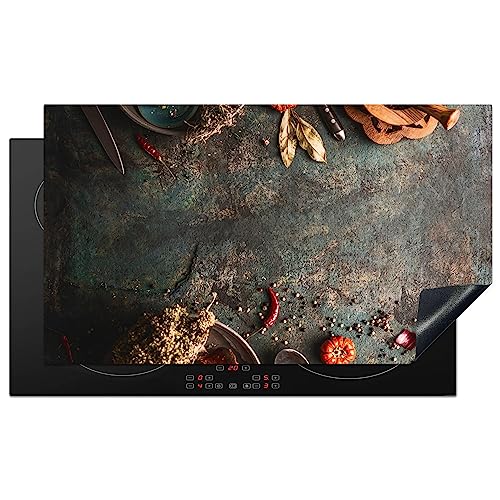 KitchenYeah© Herdabdeckplatte Einteilig Ceranfeld Abdeckplatte Küche Deko Ceranfeldabdeckung Herdabdeckung Induktionsmatte Marmor - Gemüse - Herbst - Kürbis - Rustikal - Gewürze - 91.2x52 cm von KitchenYeah